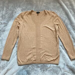 Talbots Petite Tan Lightweight V-Neck Sweater Small SP Beige Camel Knit